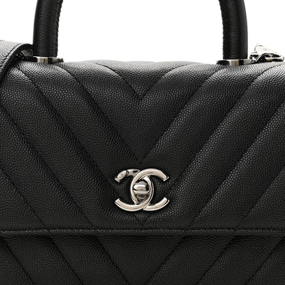 Chanel Caviar Chevron Quilted Mini Coco Handle Flap Black 8 of 11
