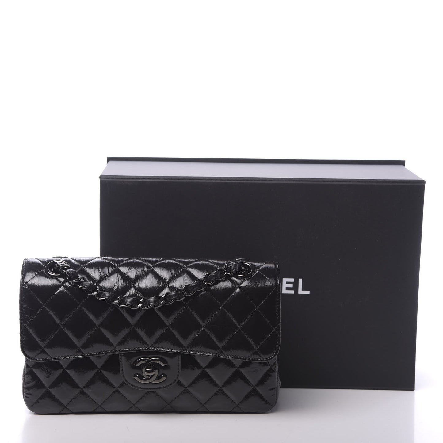 Shiny Crumpled Calfskin Quilted Small Incognito Double Flap