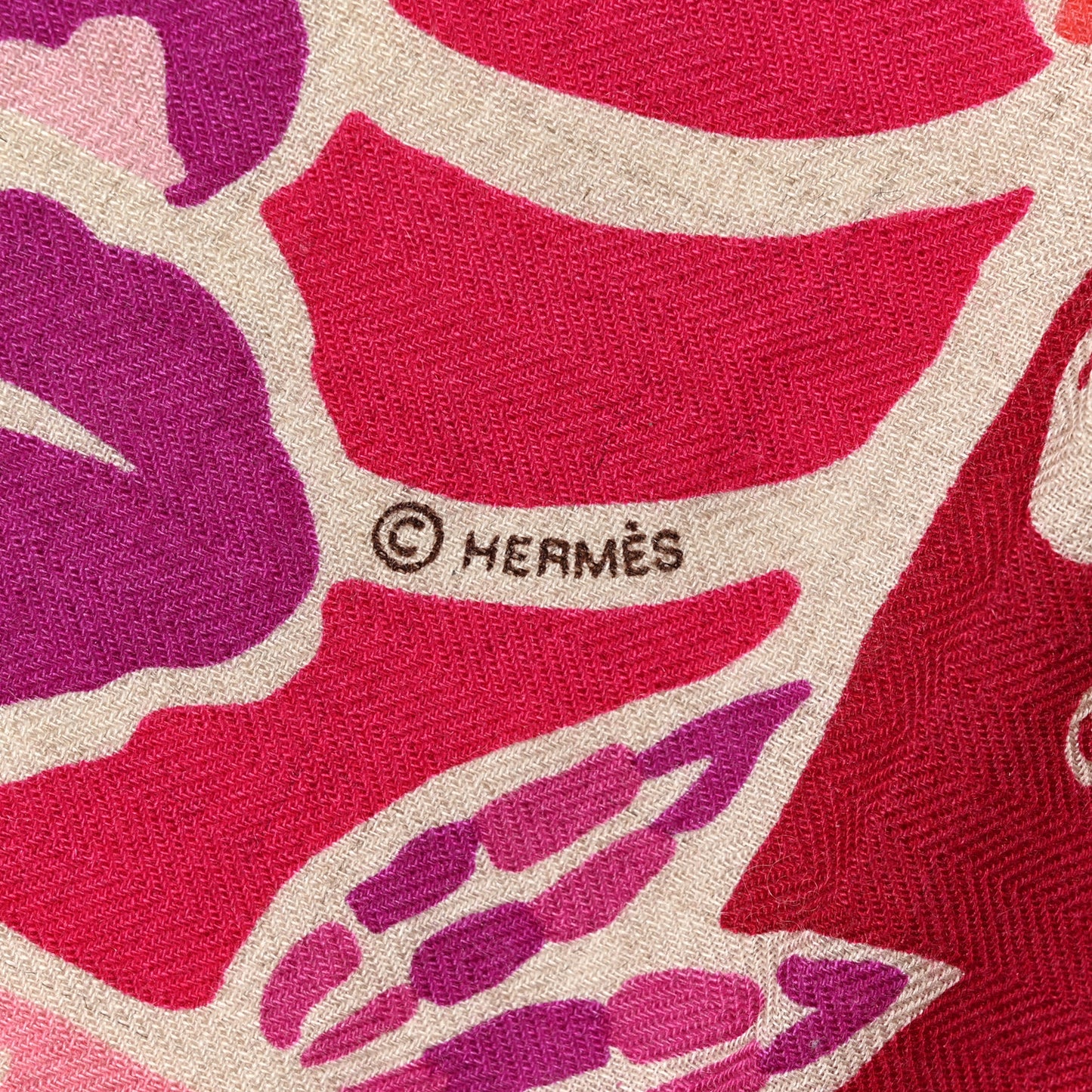 Cashmere Silk Bingata Shawl 140 Naturel Fuchsia Rose Poudre