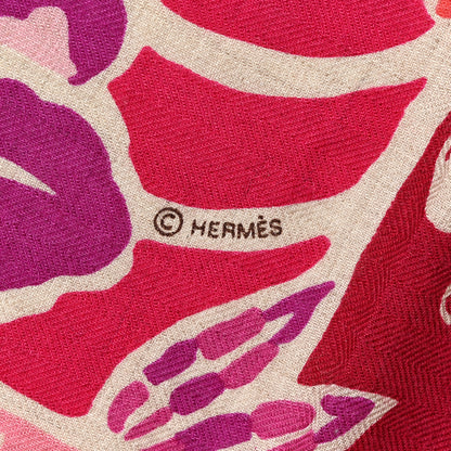 Hermes Cashmere Silk Bingata Shawl 140 Naturel Fuchsia Rose Poudre 5 of 6