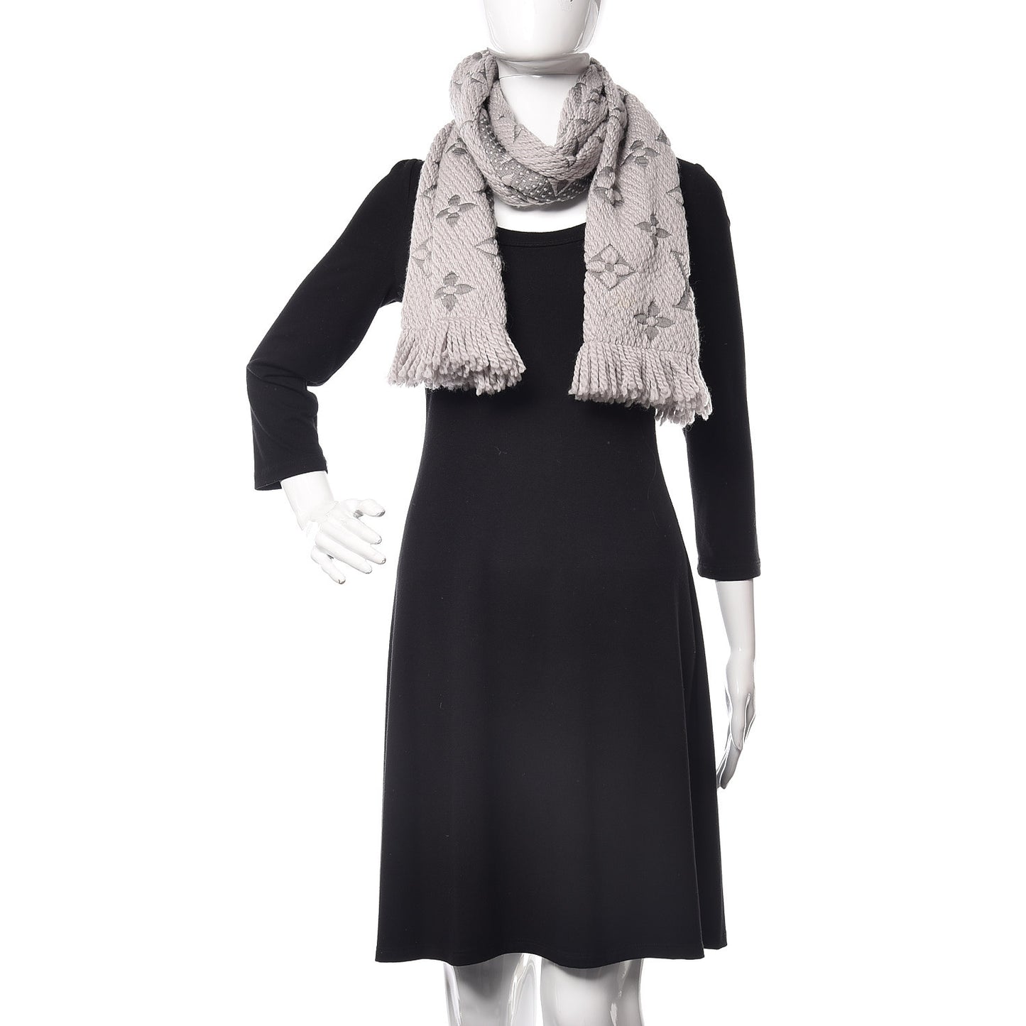 Wool Silk Logomania Scarf Pearl Grey