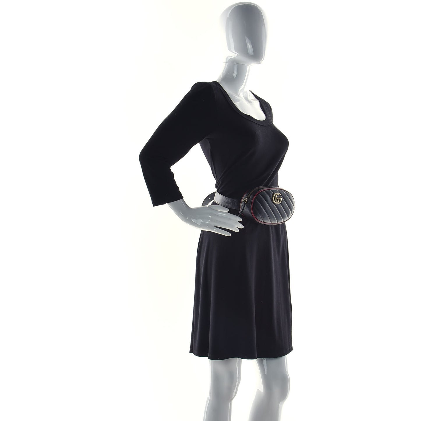 Azalea Calfskin Matelasse Diagonal Torchon GG Marmont Belt Bag 85 34 Black Romantic Cerise
