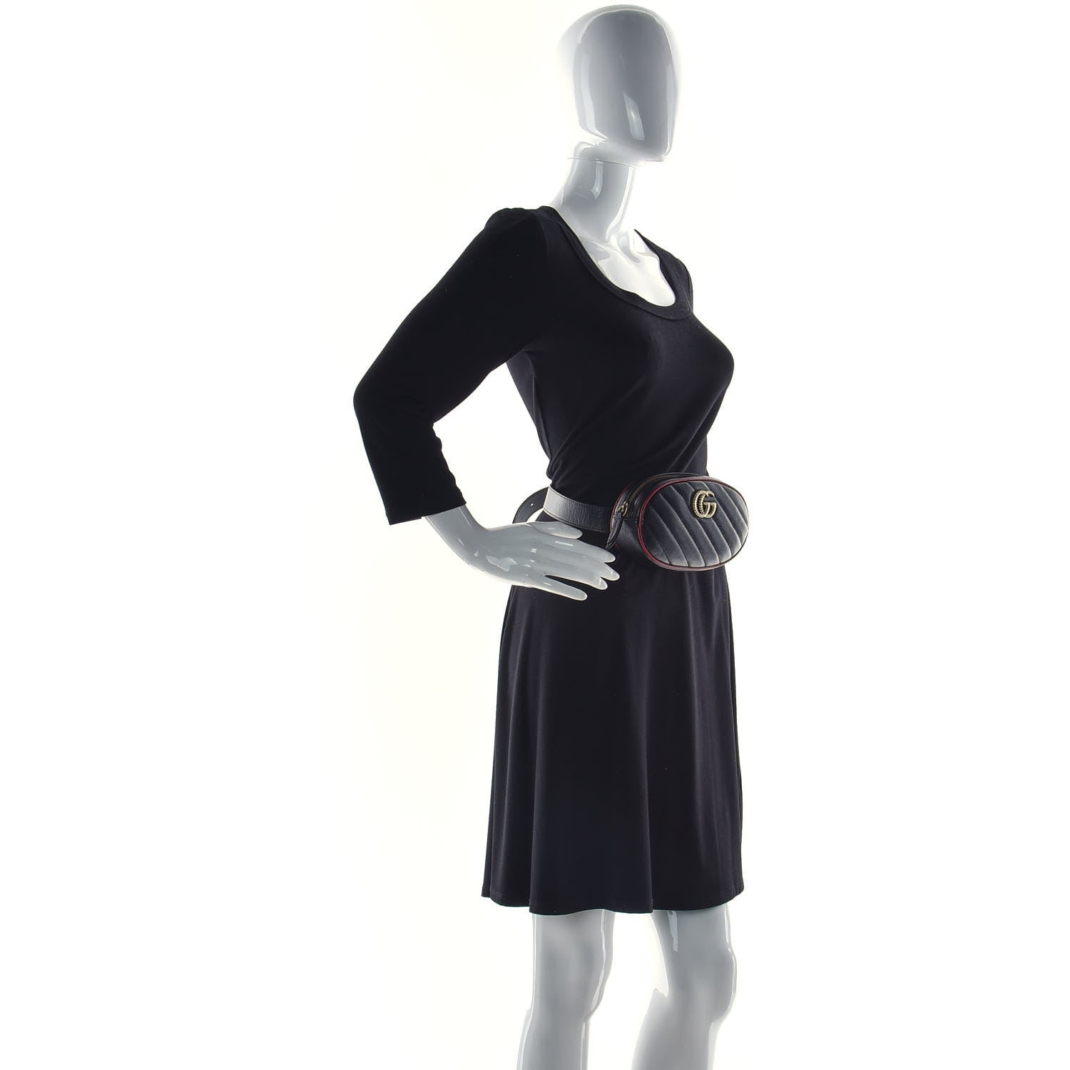 Gucci Azalea Calfskin Matelasse Diagonal Torchon GG Marmont Belt Bag 85 34 Black Romantic Cerise 3 of 11