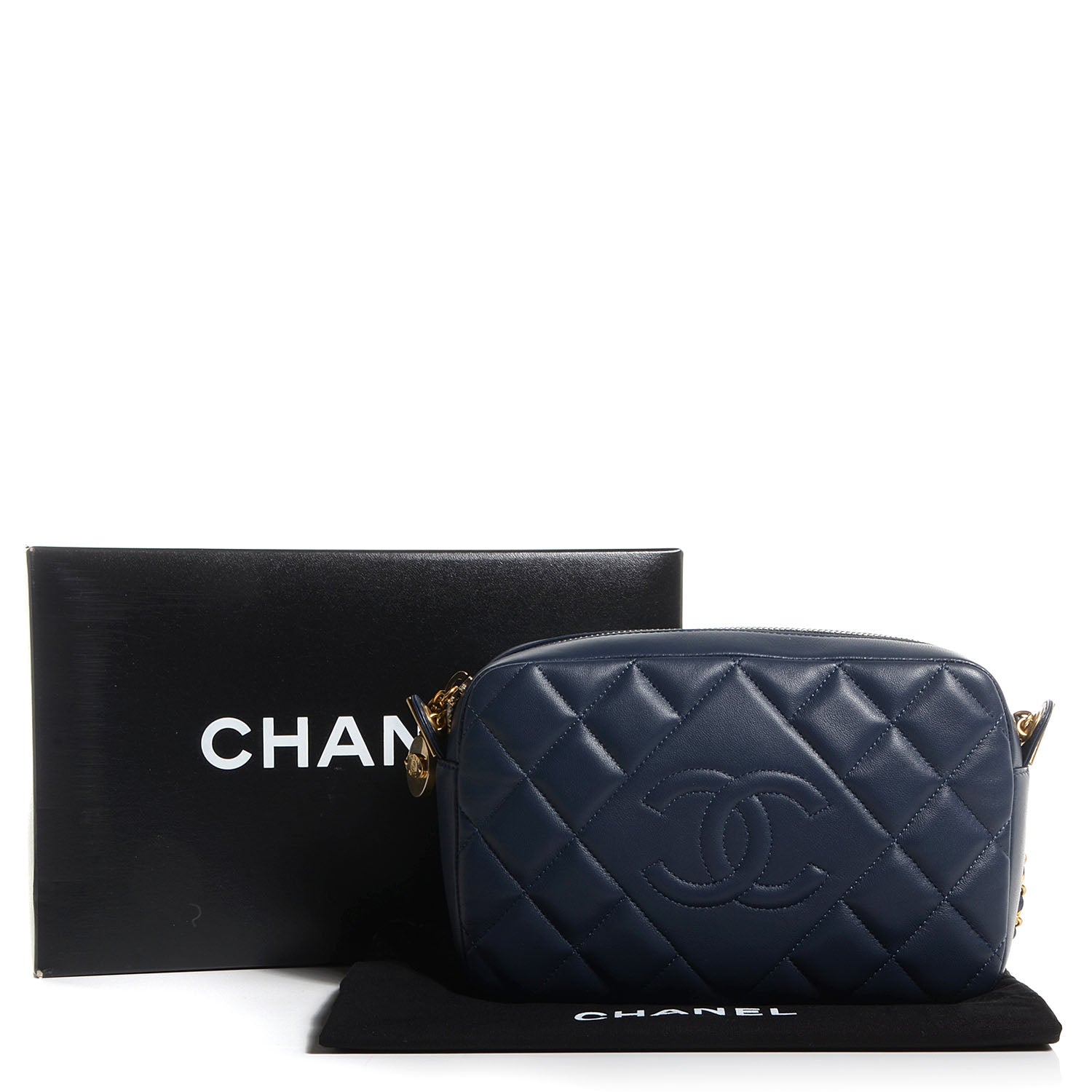 Chanel Lambskin Diamond CC Small Camera Case Dark Blue 8 of 8