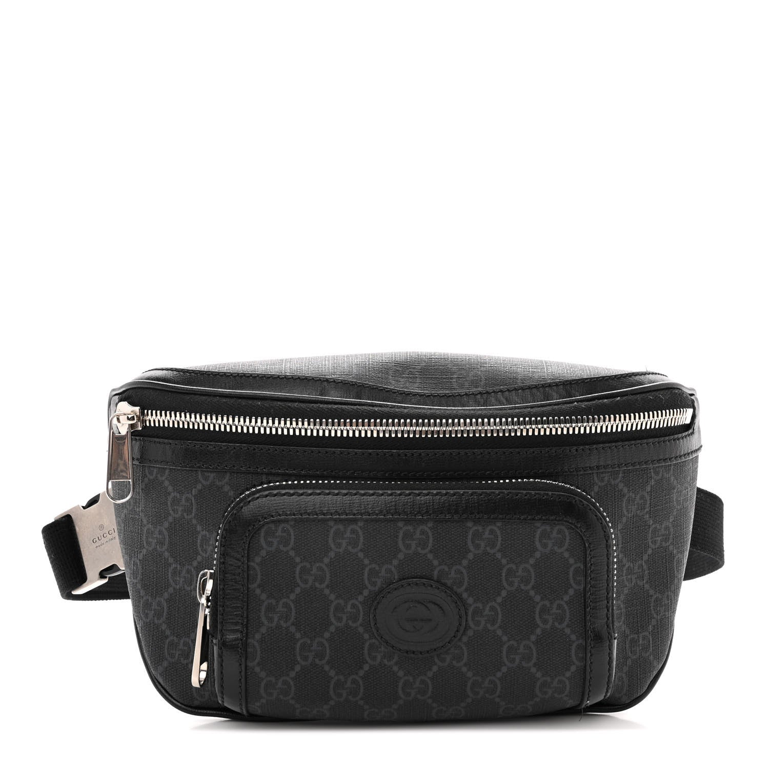 Gucci GG Supreme Monogram Textured Calfskin Retro Interlocking G Belt Bag Black 1 of 14
