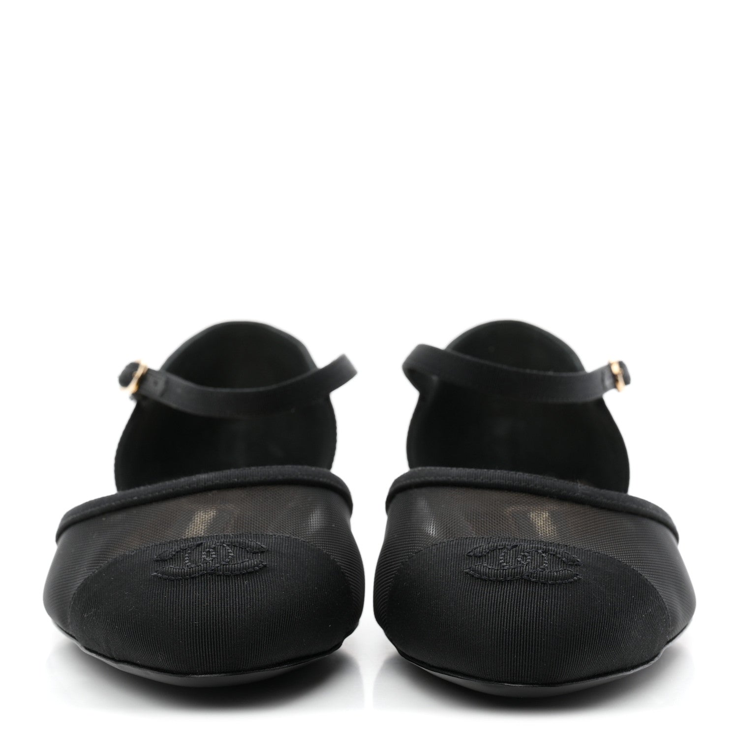 Chanel Mesh Grosgrain Cap Toe CC Flats 38.5 Black 3 of 9