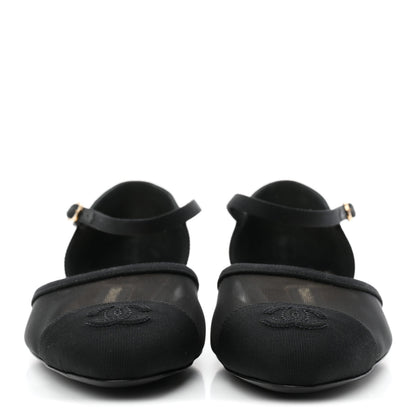 Chanel Mesh Grosgrain Cap Toe CC Flats 38.5 Black 3 of 9