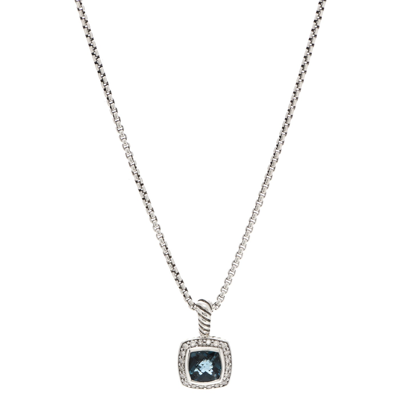 Sterling Silver Diamond Hampton Blue Topaz 7mm Petite Albion Pendant Necklace