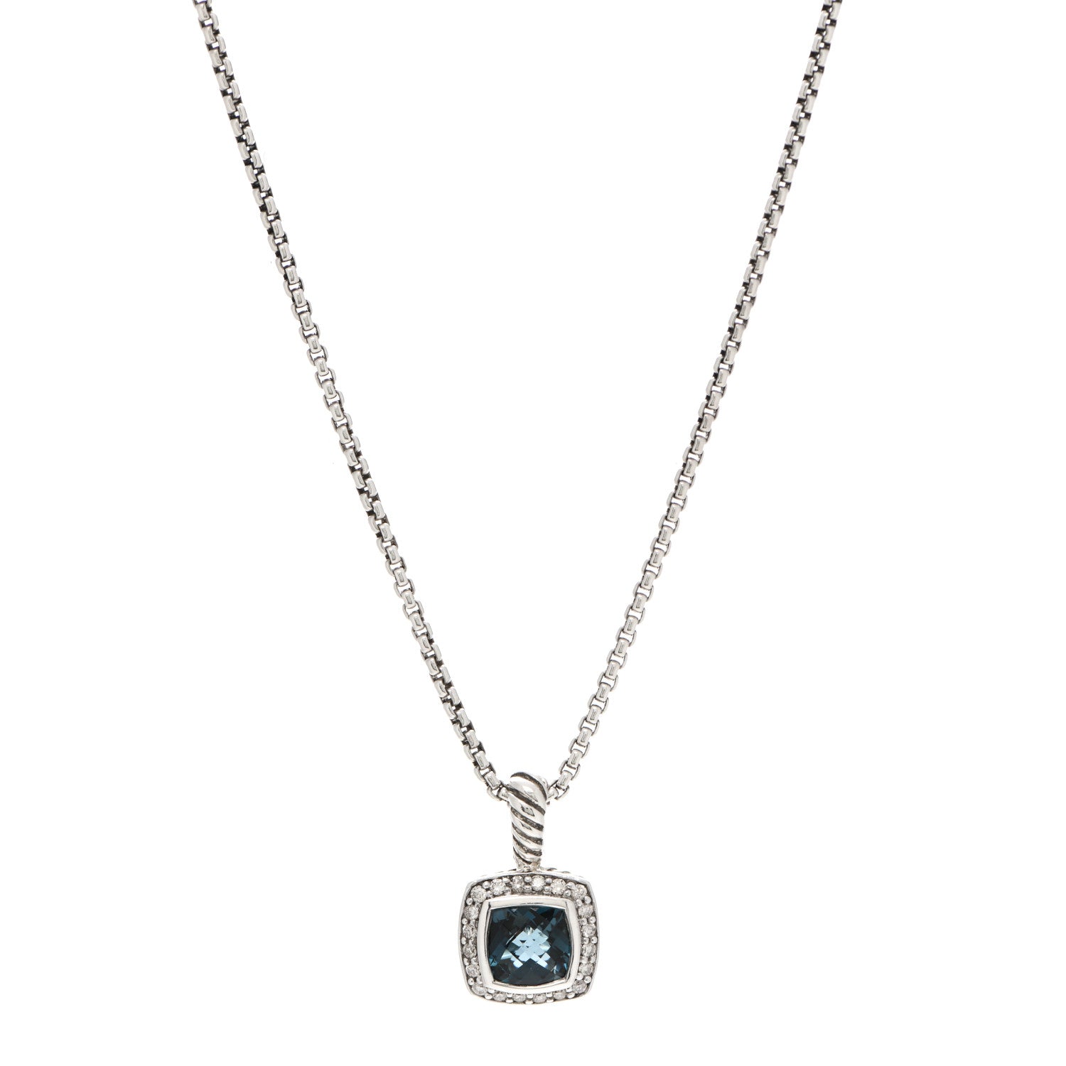 David Yurman Sterling Silver Diamond Hampton Blue Topaz 7mm Petite Albion Pendant Necklace 1 of 4