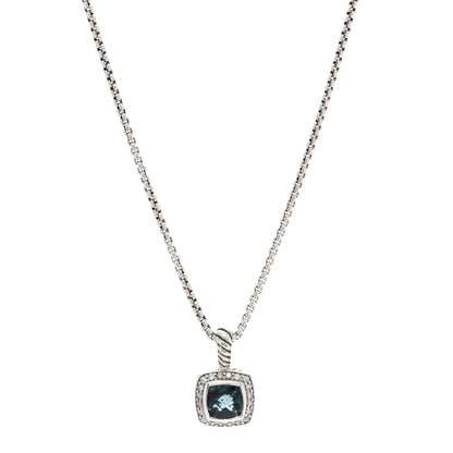 David Yurman Sterling Silver Diamond Hampton Blue Topaz 7mm Petite Albion Pendant Necklace 1 of 4