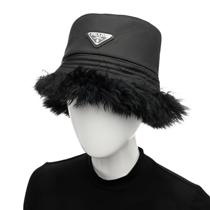 Prada Nylon Alpaca Triangle Womens Bucket Hat M Black 2 of 8