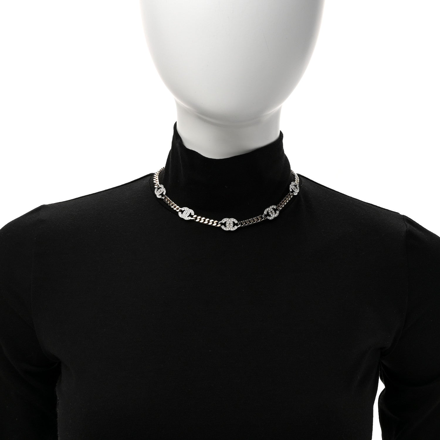 Chanel Crystal Chain CC Link Choker Gold Silver 2 of 5