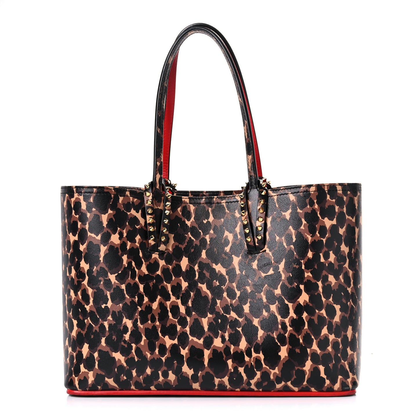 Calfskin Leopard Print Spikes Small East West Cabata Tote Brown
