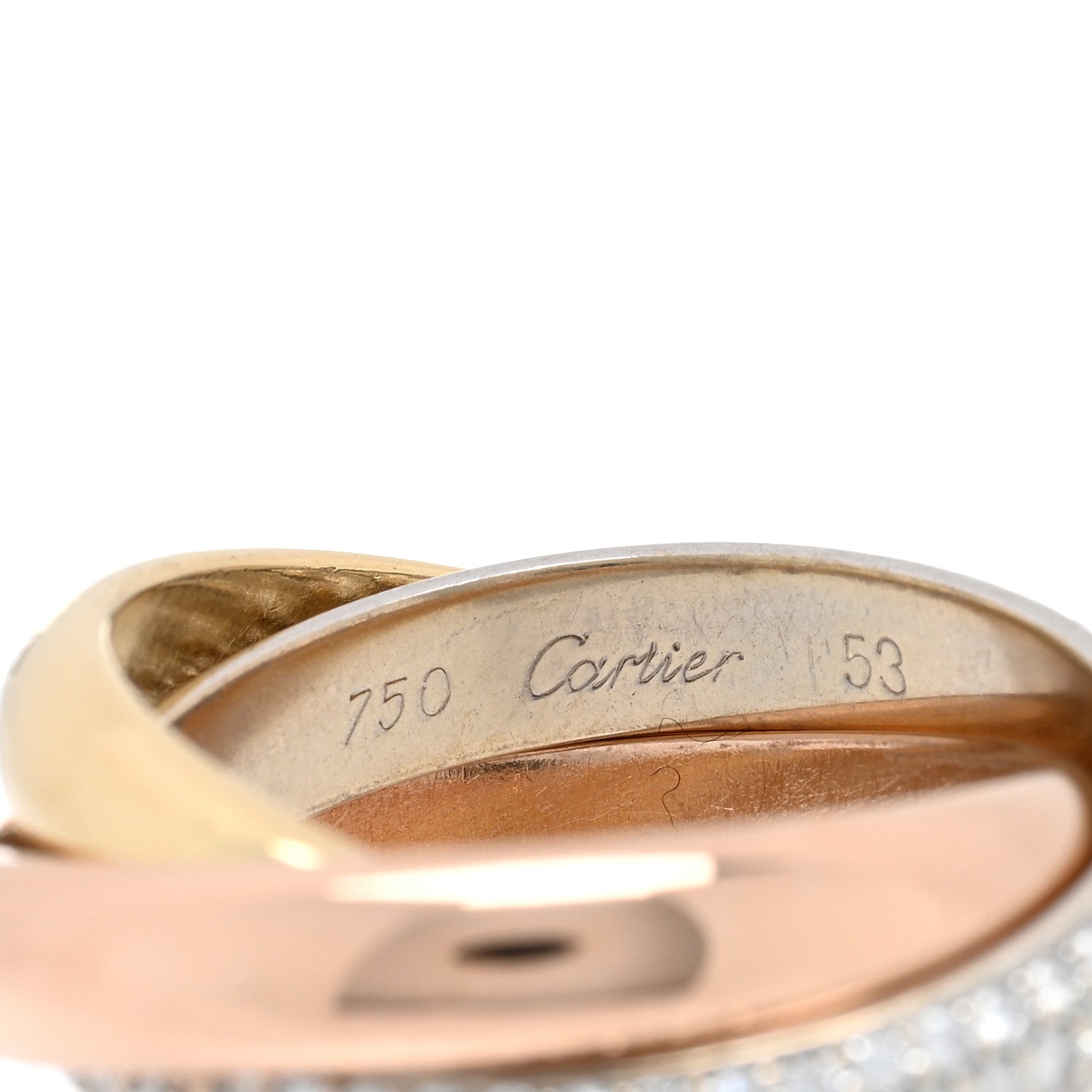 Cartier 18K White Yellow Pink Gold Diamond Classic Trinity Paved Ring 53 6.25 4 of 5