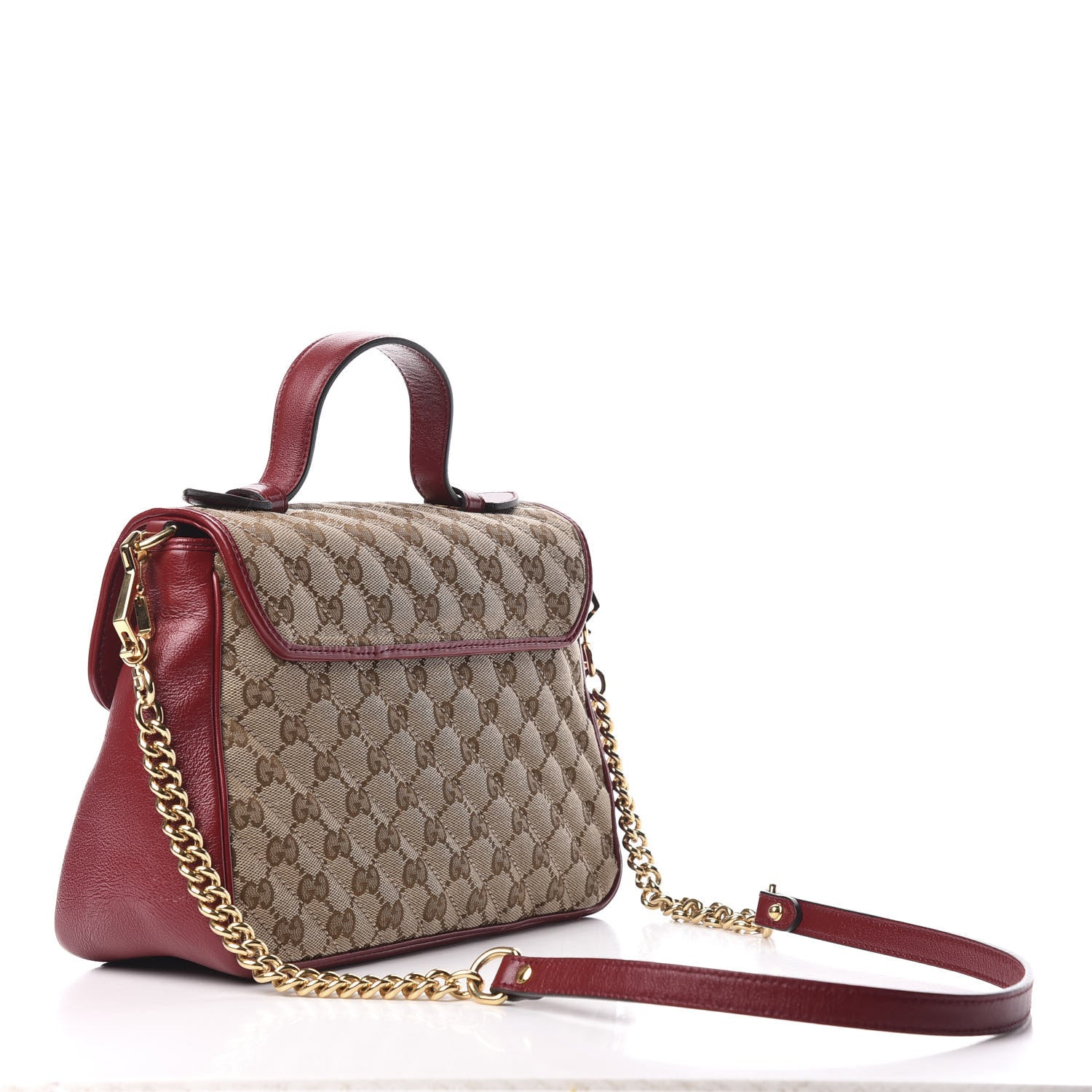 Gucci Monogram Azalea Calfskin Matelasse Diagonal Small GG Marmont Top Handle Shoulder Bag Beige Ebony New Cherry Red 4 of 10