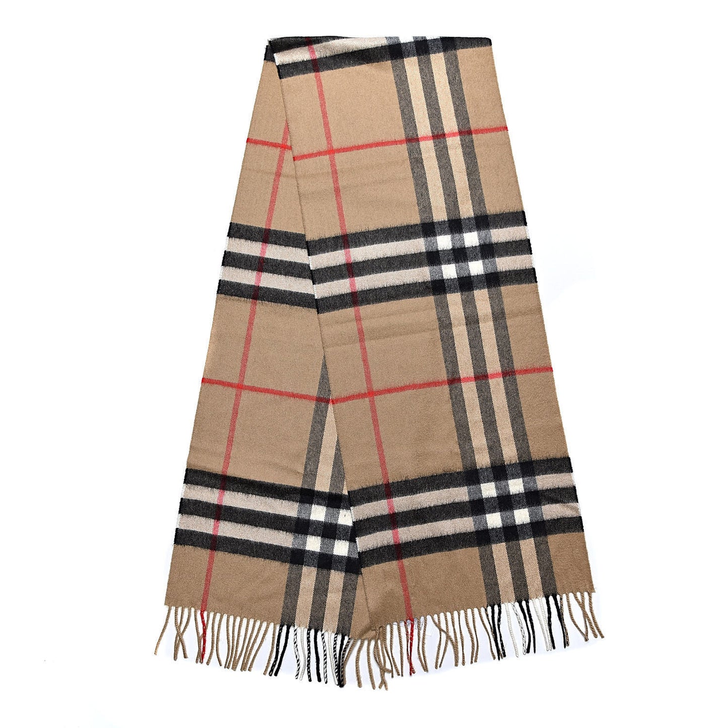 Cashmere Giant Check Fringe Scarf Archive Beige