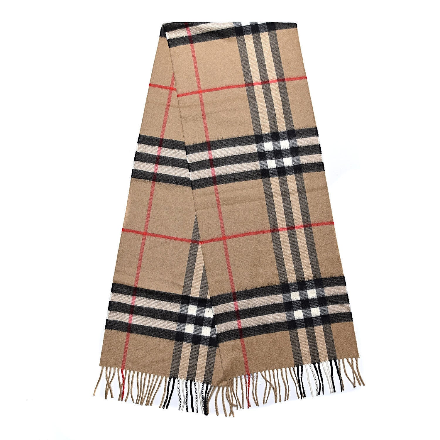 Burberry Cashmere Giant Check Fringe Scarf Archive Beige 2 of 4