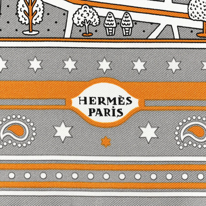 Hermes Silk Les Nouveaux Amoureux de Paris Bandana Scarf 55 Gris White Caramel 2 of 5
