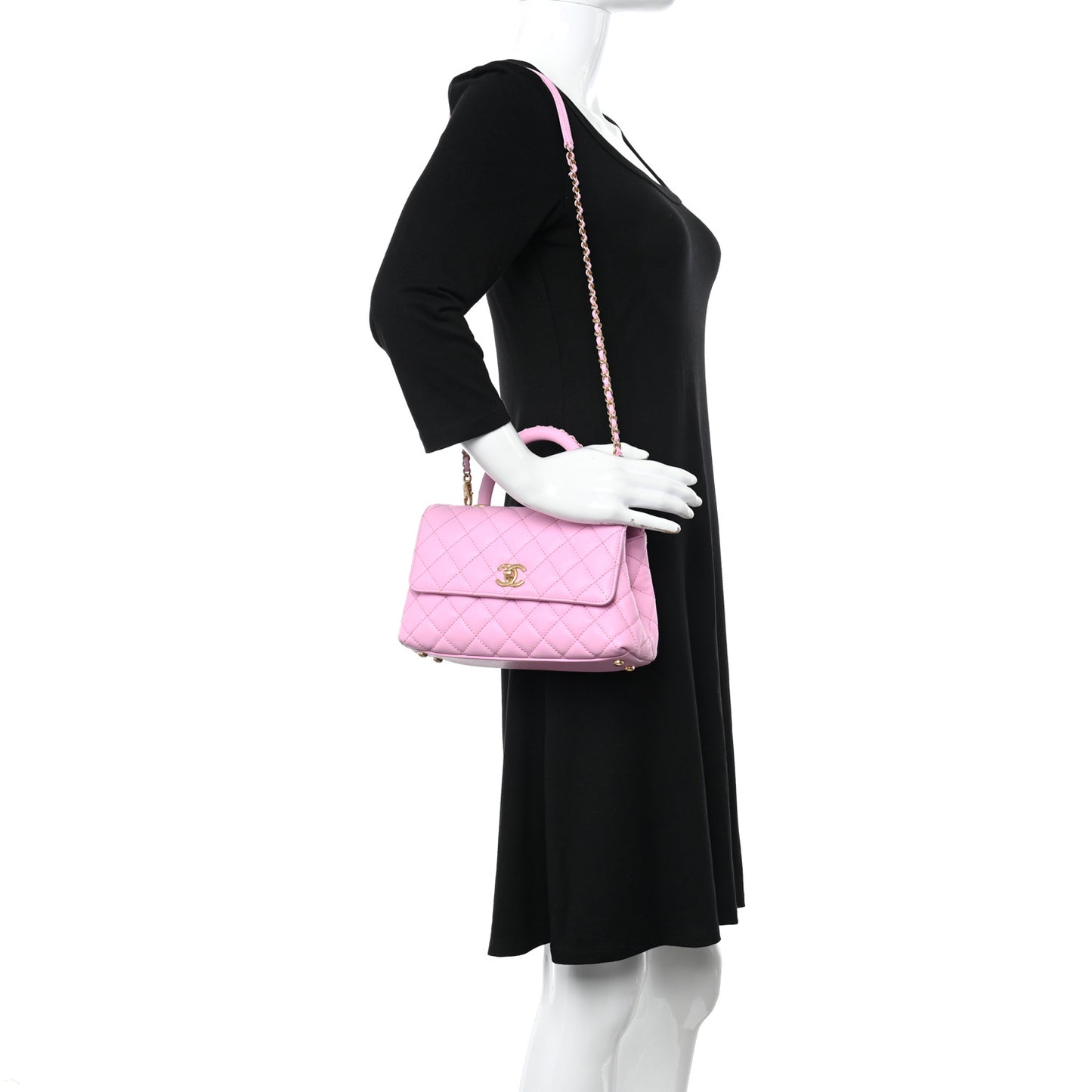 Caviar Quilted Mini Coco Chain Handle Flap Pink