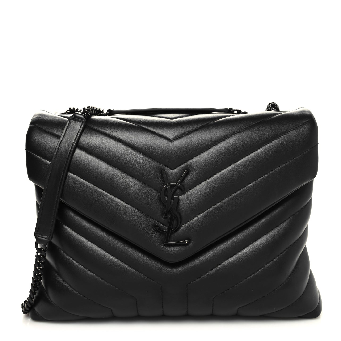 Calfskin Y Quilted Monogram Monochrome Medium Loulou Chain Satchel Black