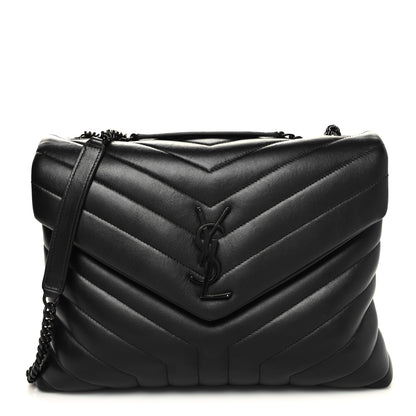 Saint Laurent Calfskin Y Quilted Monogram Monochrome Medium Loulou Chain Satchel Black 1 of 10