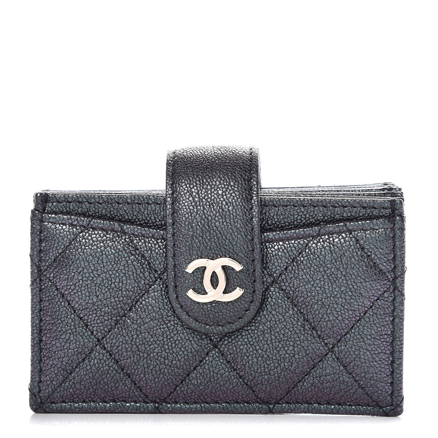 Iridescent Caviar Quilted Card Holder Black