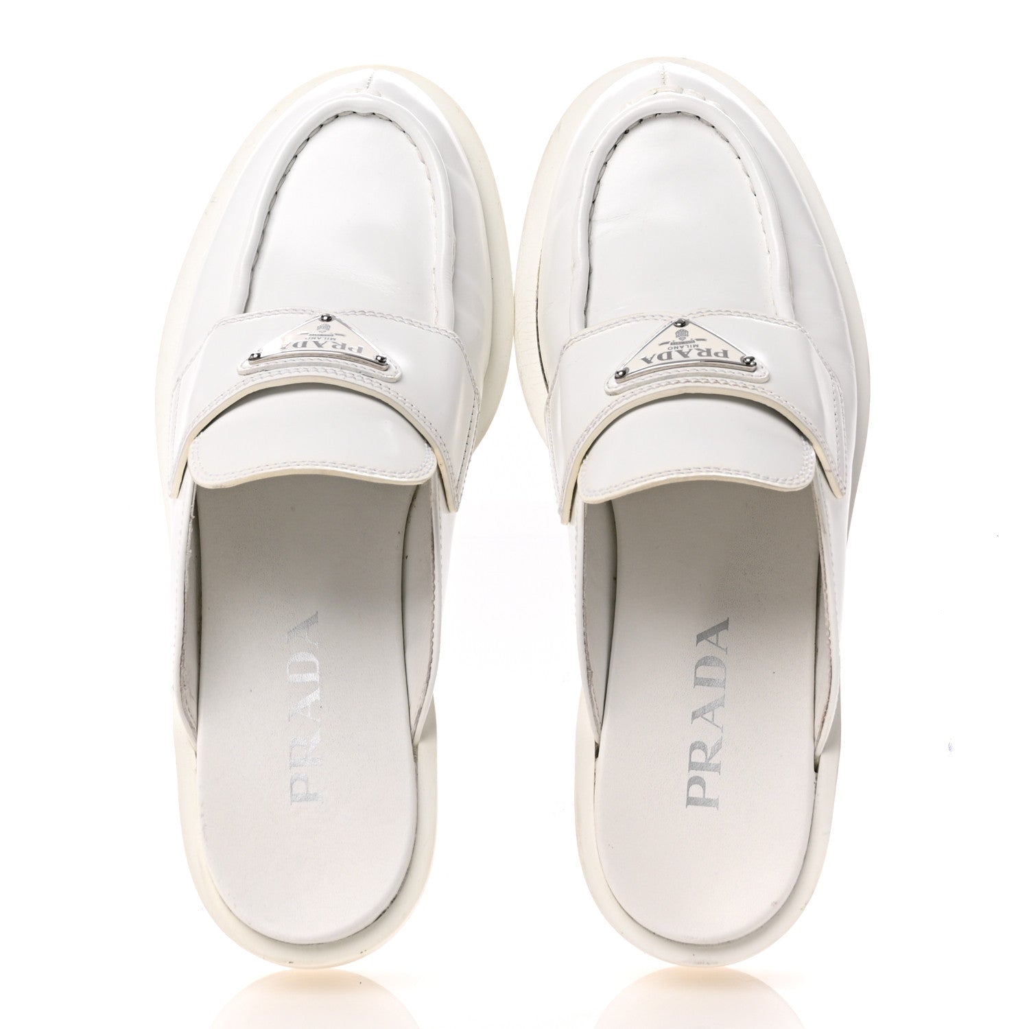Prada Spazzolato Metal Triangle Logo 40mm Loafer Mules 37.5 White 2 of 14