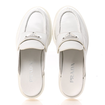 Prada Spazzolato Metal Triangle Logo 40mm Loafer Mules 37.5 White 2 of 14