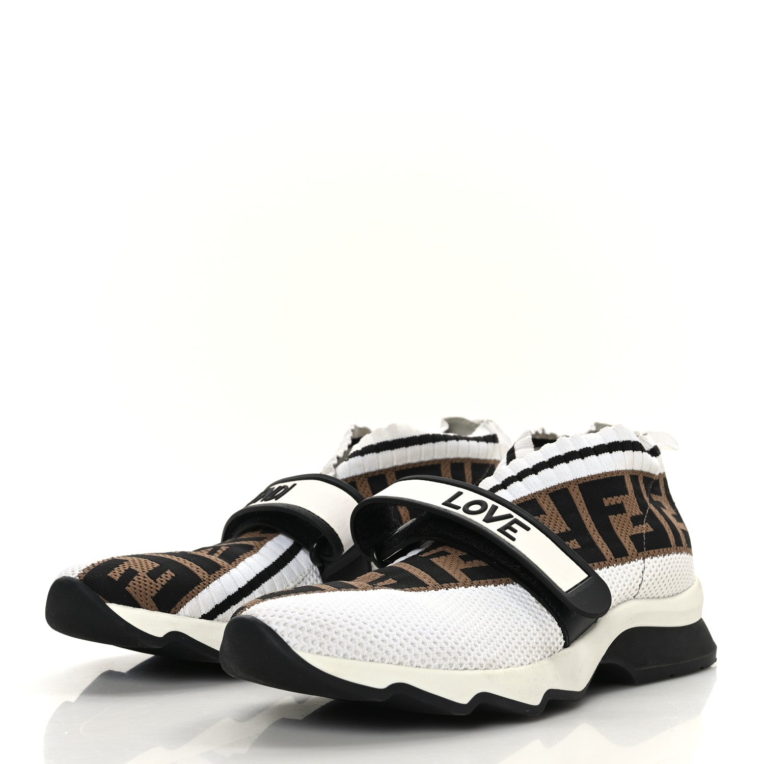 Fendi Stretch Yarn FF Stiff Band Rockoko Sneakers 36.5 Black White Black Tobacco 3 of 6