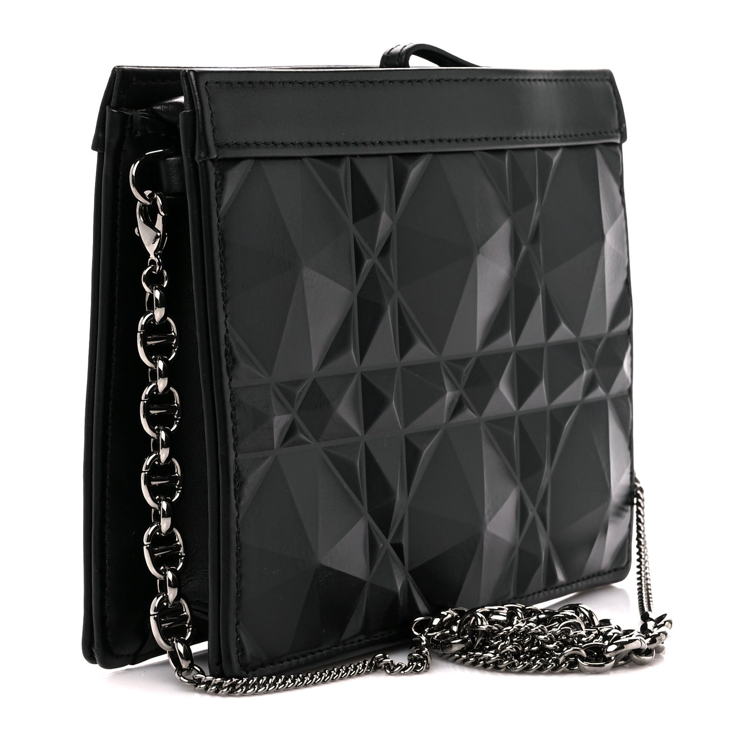 Calfskin Macrocannage Diamond Caro Zipped Pouch With Chain Black