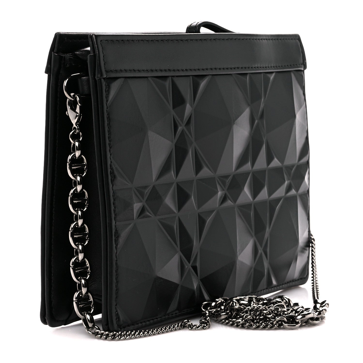 Christian Dior Calfskin Macrocannage Diamond Caro Zipped Pouch With Chain Black 3 of 10