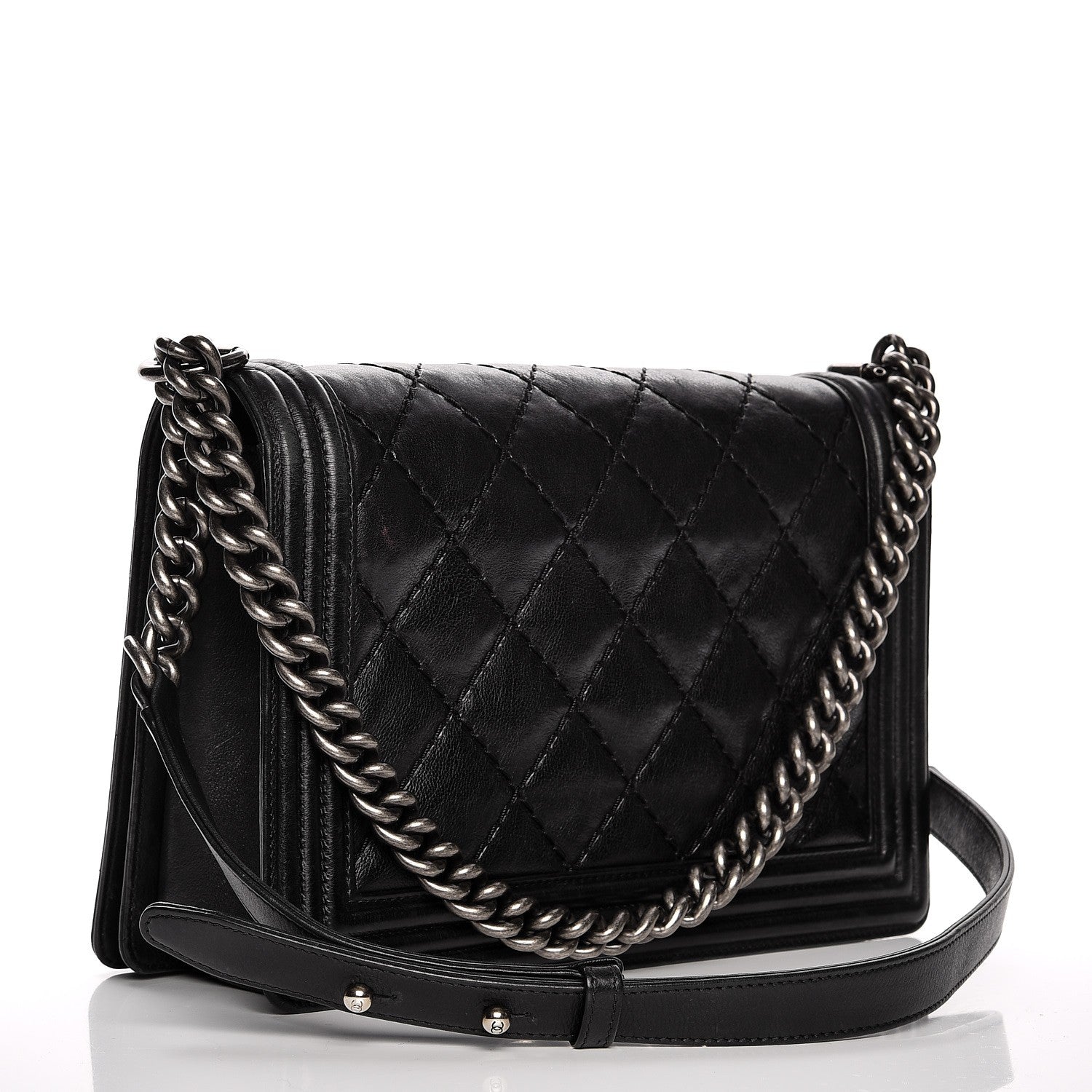 Chanel Calfskin Quilted Double Stitch New Medium Boy Flap Black 3 of 15