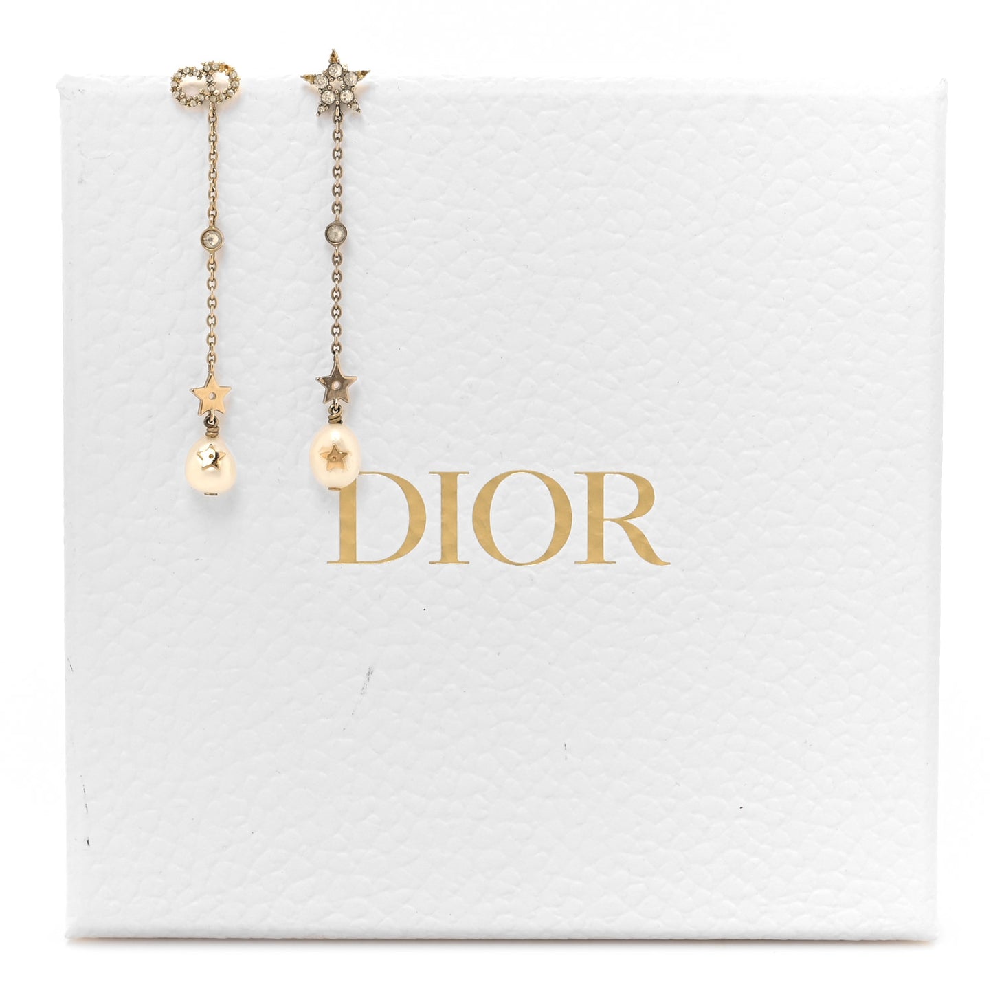 Pearl Crystal Star CD Drop Earrings Gold