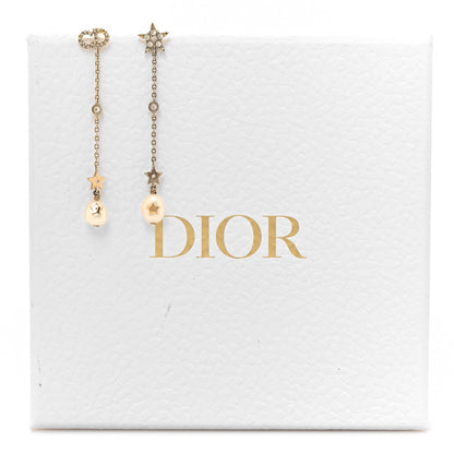 Christian Dior Pearl Crystal Star CD Drop Earrings Gold 6 of 6