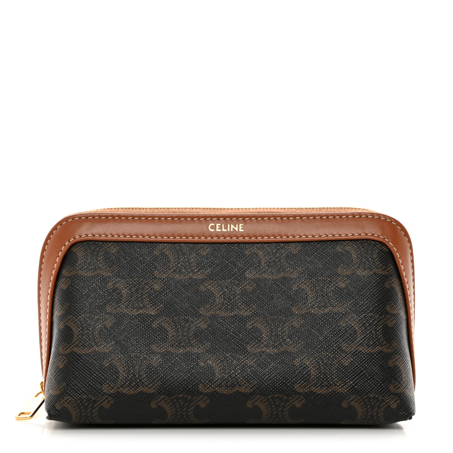 Triomphe Canvas Calfskin Small Cosmetic Pouch Tan
