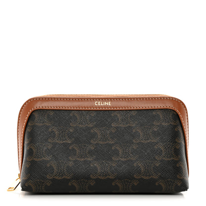 Celine Triomphe Canvas Calfskin Small Cosmetic Pouch Tan 1 of 9
