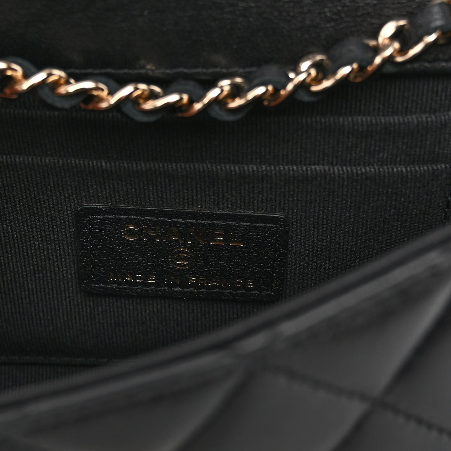 Lambskin Quilted Trendy CC Flap Phone Holder With Chain Black