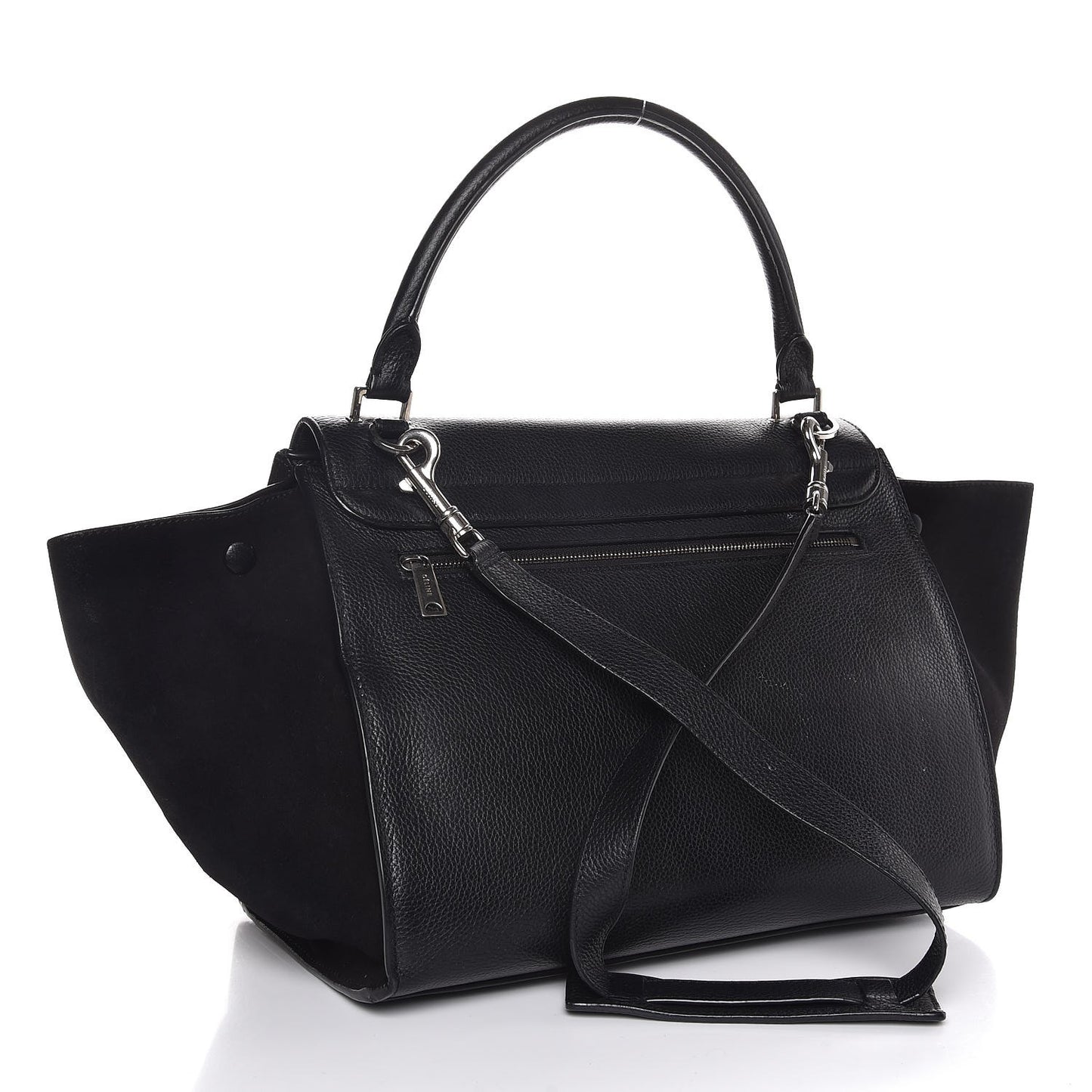 Drummed Calfskin Suede Medium Trapeze Black