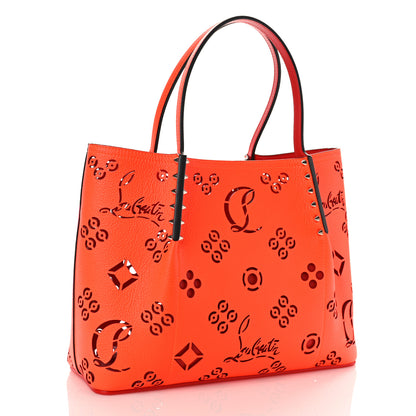 Christian Louboutin Calfskin Loubinthesky Small Perforated Cabarock Spikes Tote Orange 3 of 8
