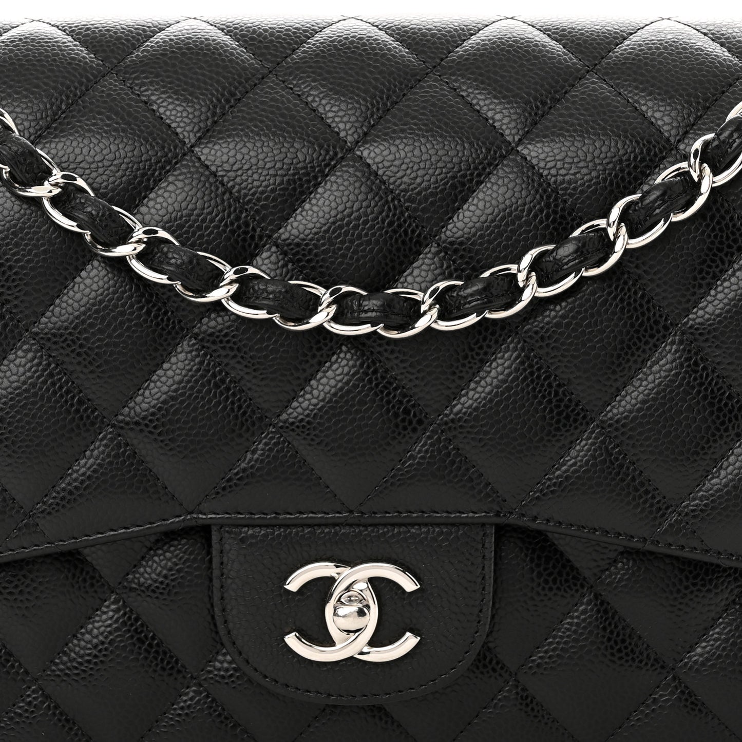 Caviar Quilted Jumbo Double Flap Black