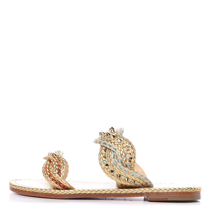 Christian Louboutin Calfskin Braided Normandie Flat Slide Sandals 39 Gold 1 of 7