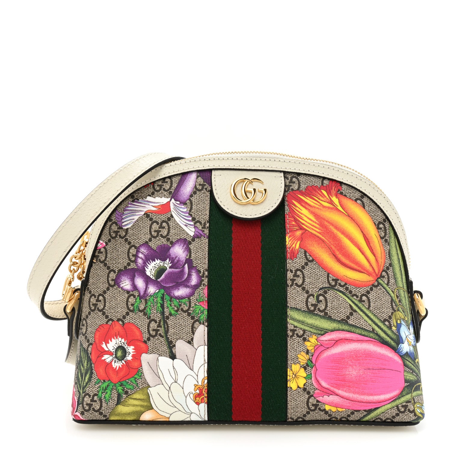 Gucci GG Supreme Monogram Flora Web GG Small Ophidia Dome Shoulder Bag White 1 of 8