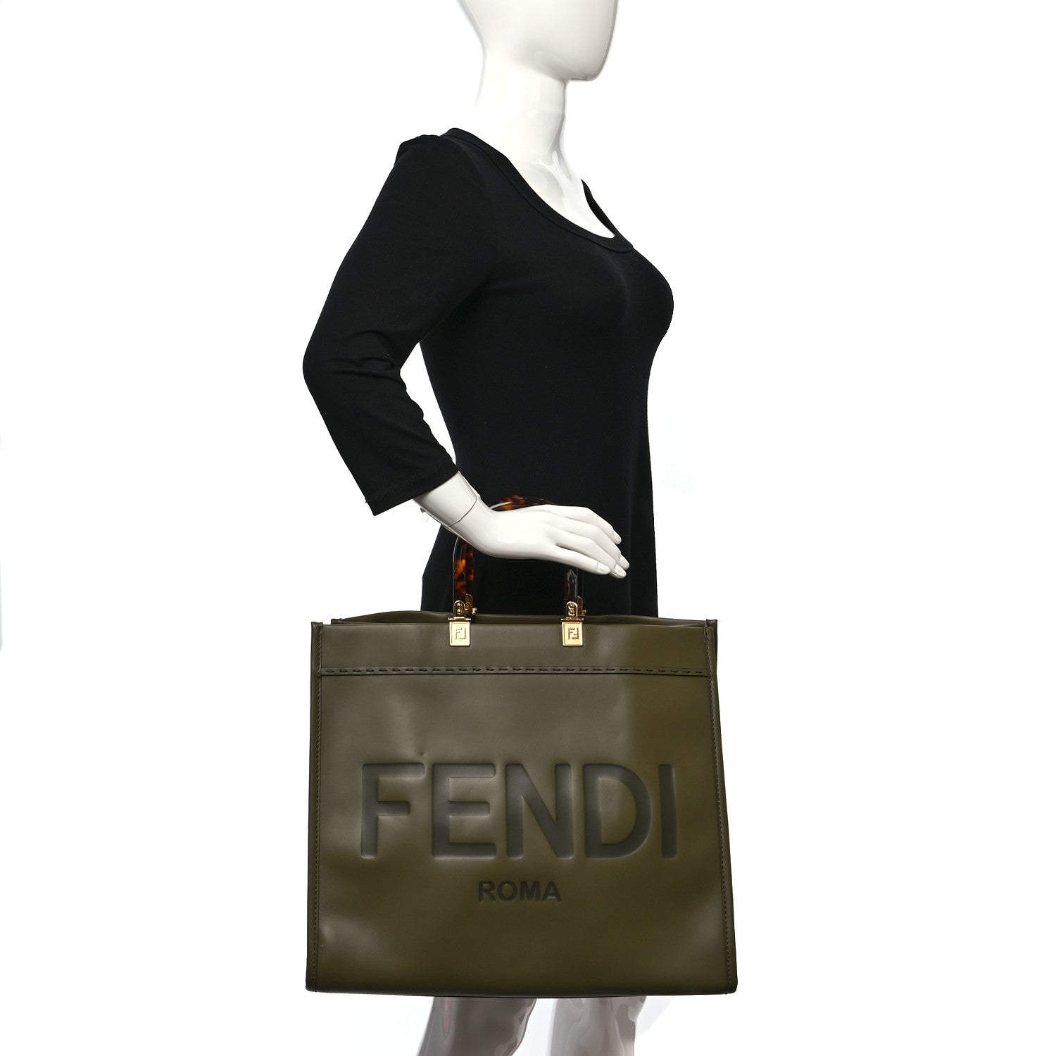 Fendi Vitello King Plexiglass Logo Embossed Large Fendi Sunshine Shopper Tote Wood 2 of 11