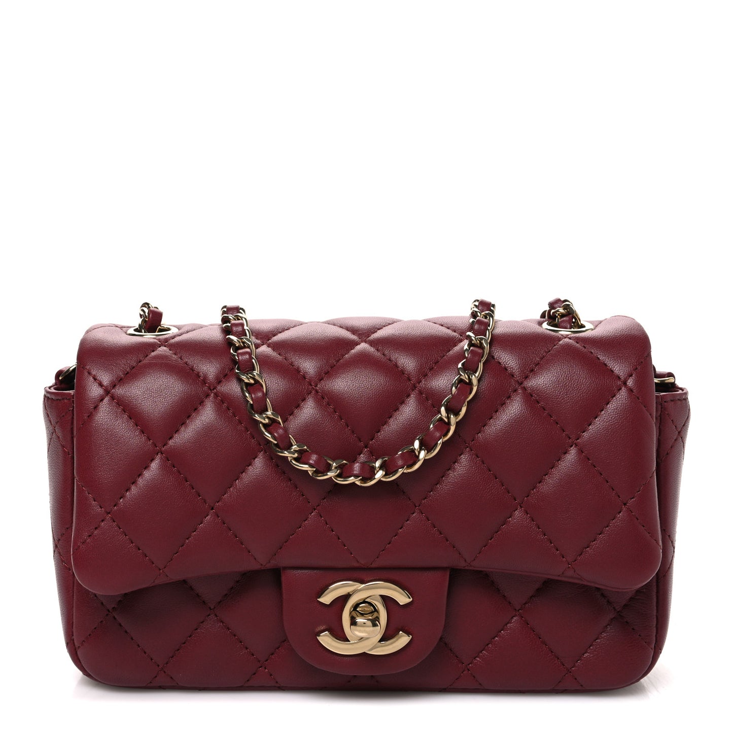 Lambskin Quilted Extra Mini Flap Bag Burgundy
