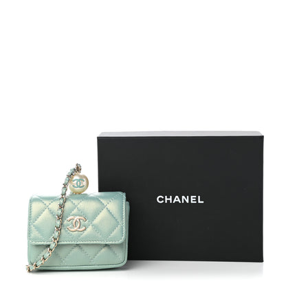 Chanel Iridescent Caviar Quilted Pearl On Top Coin Purse With Chain Light Green 11 of 11