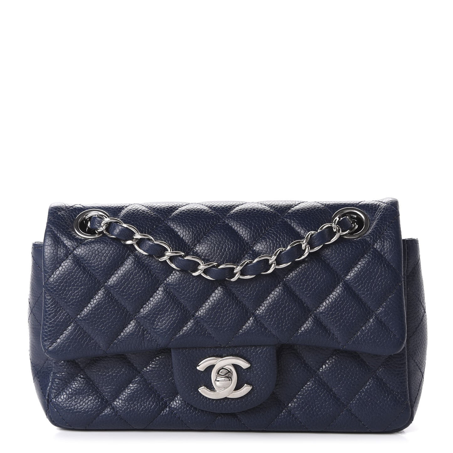 Caviar Quilted Mini Rectangular Flap Navy