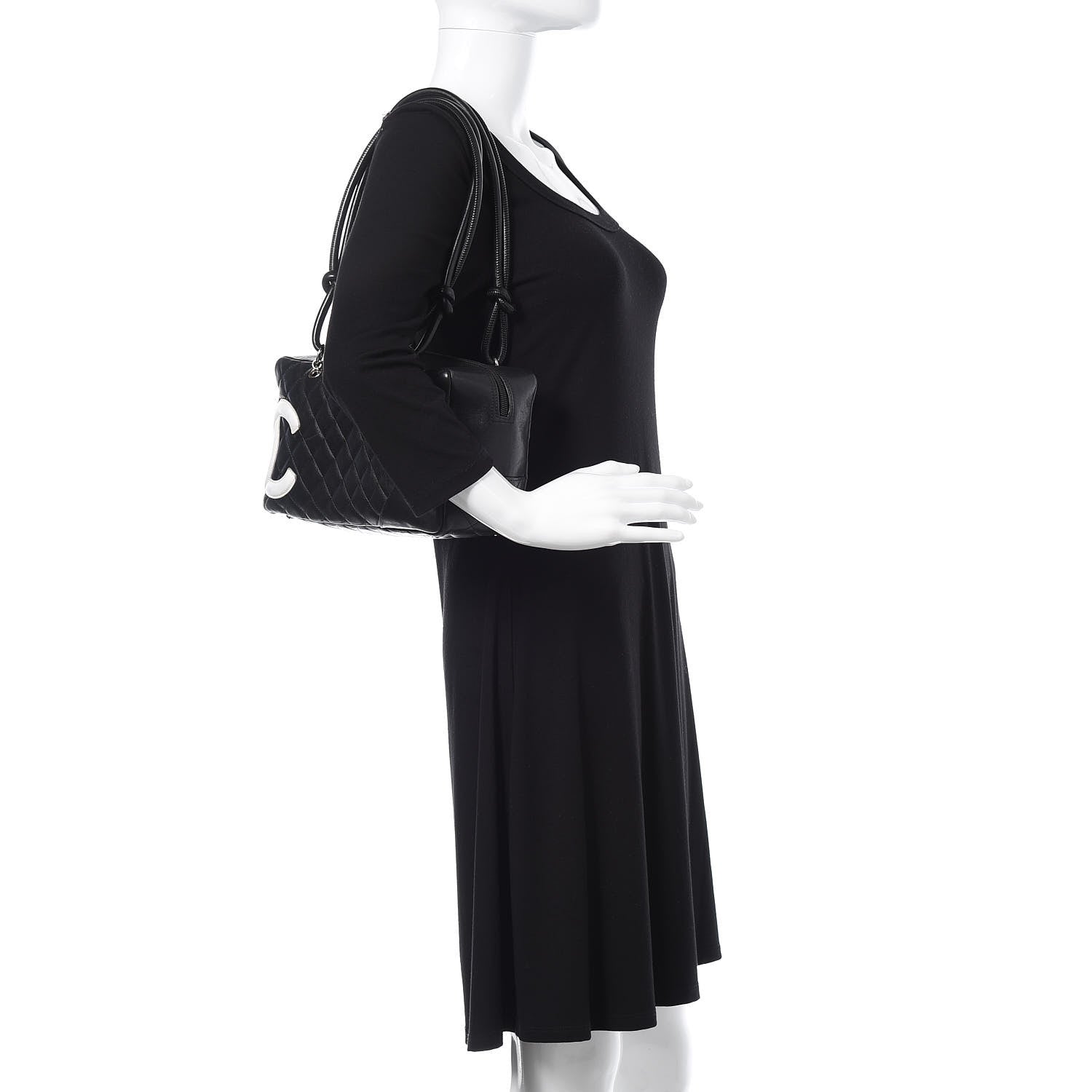 Chanel Calfskin Quilted Large Cambon Bowler Black White 2 of 16