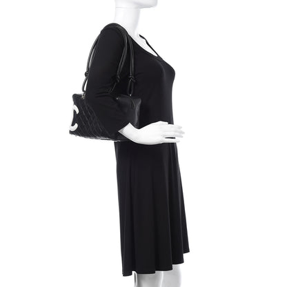 Chanel Calfskin Quilted Large Cambon Bowler Black White 2 of 16