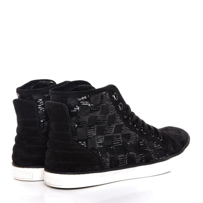 Louis Vuitton Calfskin Suede Sequins Damier Punchy High Top Sneakers 38.5 Black 4 of 8