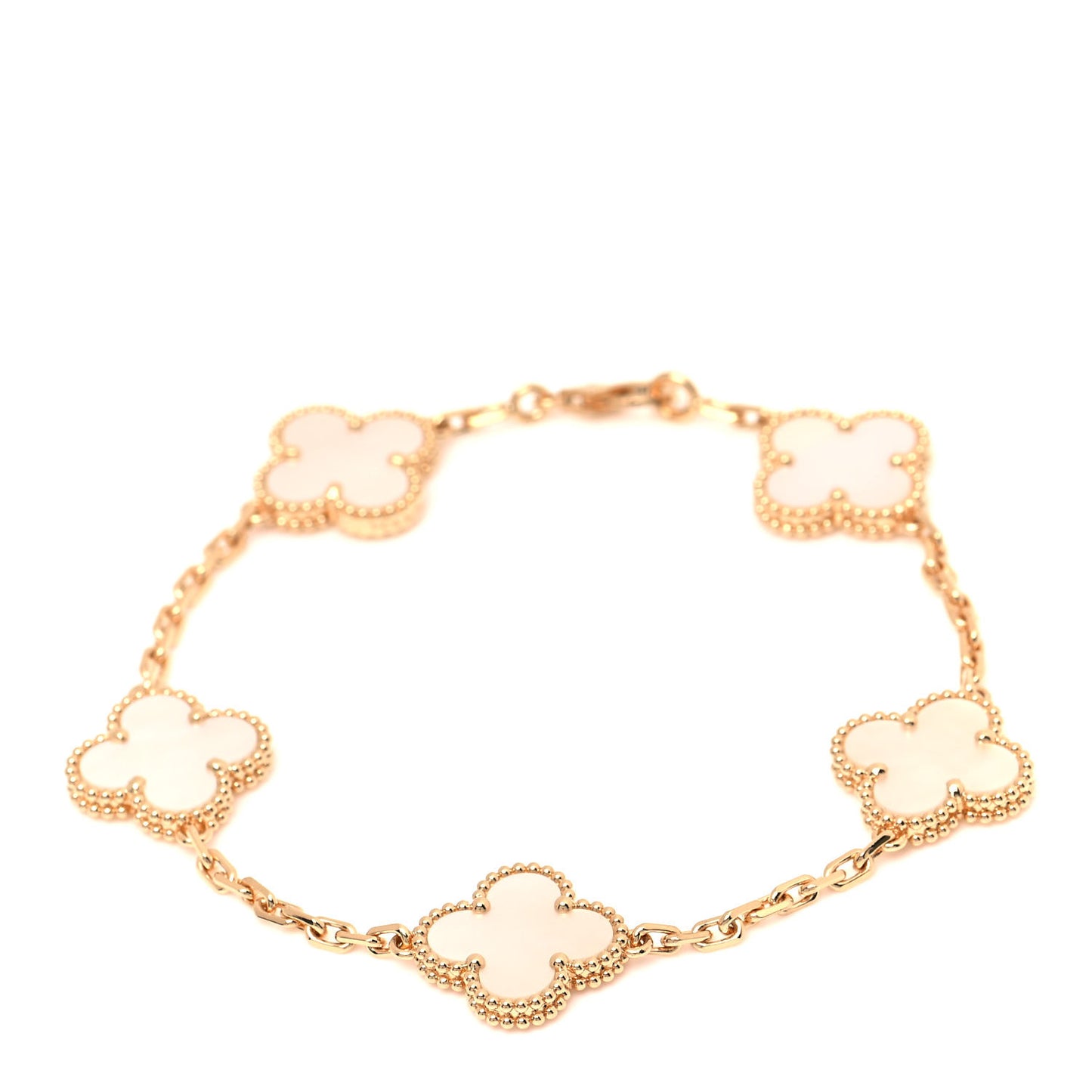 18K Yellow Gold Mother of Pearl 5 Motifs Vintage Alhambra Bracelet